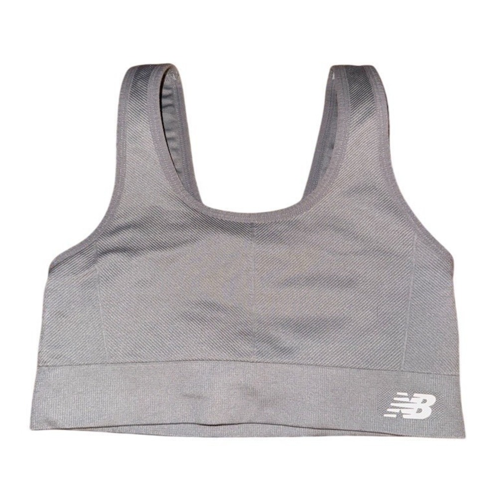 New Balance Sports Bra Womens Size M Gray Seamless High Neck Racerback